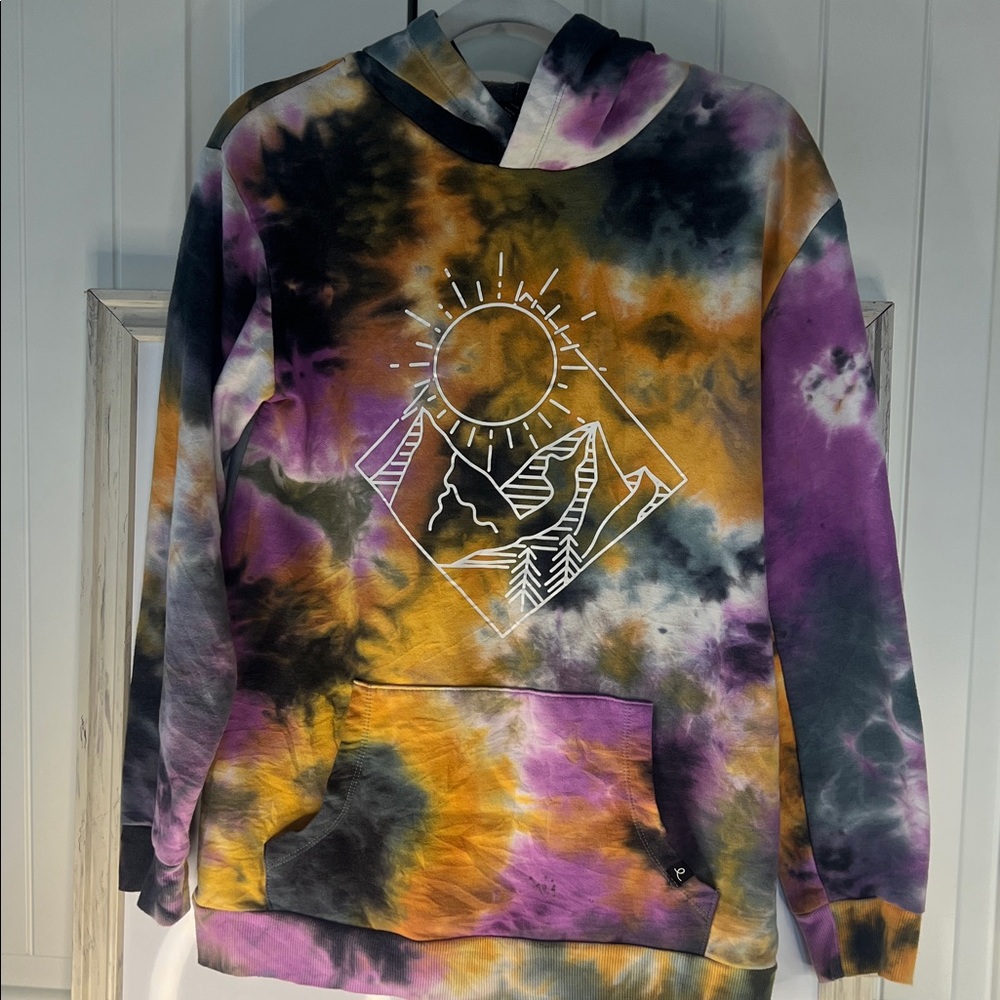 Tie-Dye Hoodie with Mountain Graphic